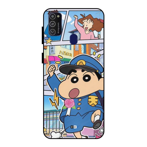 Officer Shinchan Metal Back Case for Galaxy M21