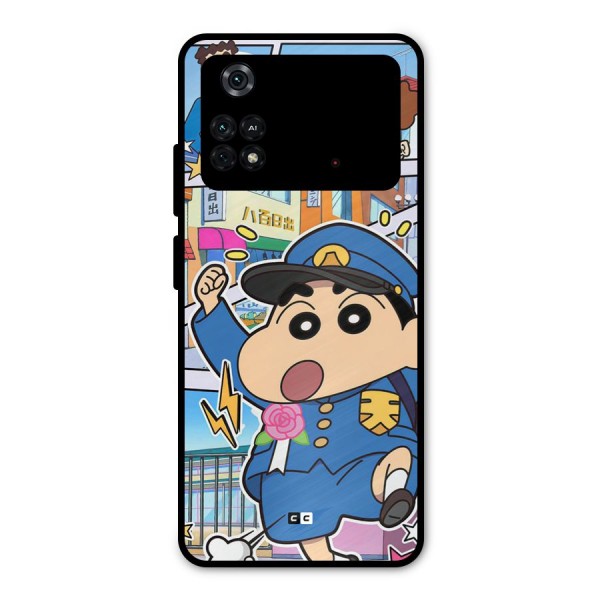 Officer Shinchan Metal Back Case for Poco M4 Pro 4G