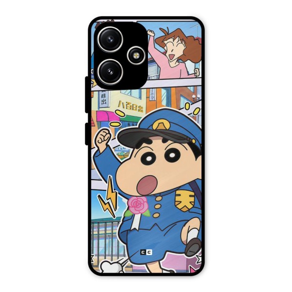 Officer Shinchan Metal Back Case for Poco M6 Pro