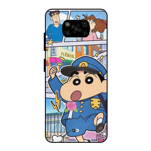 Officer Shinchan Metal Back Case for Poco X3