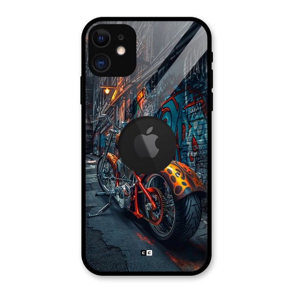 Orange Fatbike Glass Back Case for iPhone 11 Logo Cut