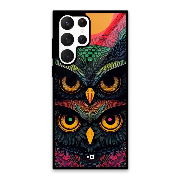 Owl Soul Art Illustration Glass Back Case for Galaxy S22 Ultra 5G