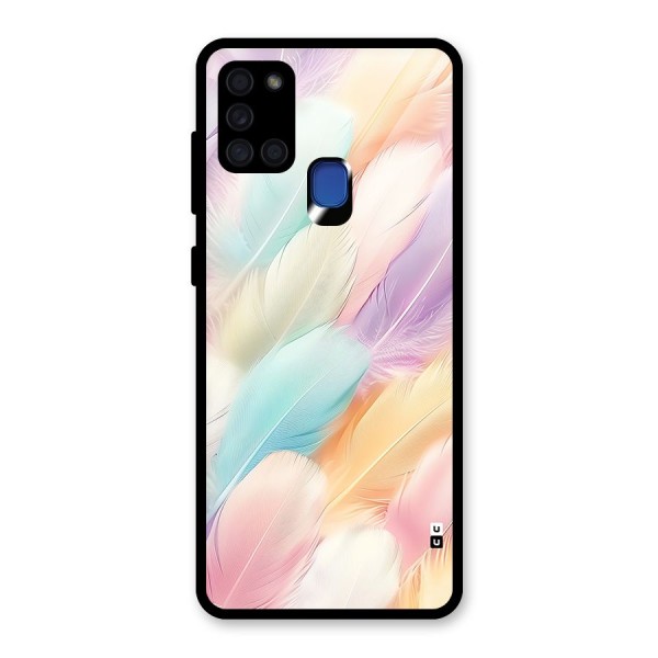 Pastel Feather Glass Back Case for Galaxy A21s