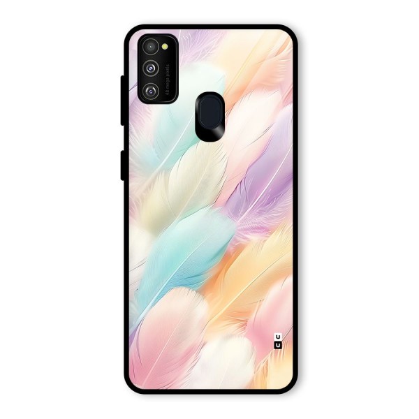 Pastel Feather Glass Back Case for Galaxy M21