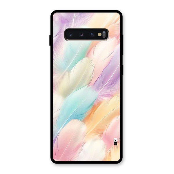 Pastel Feather Glass Back Case for Galaxy S10 Plus