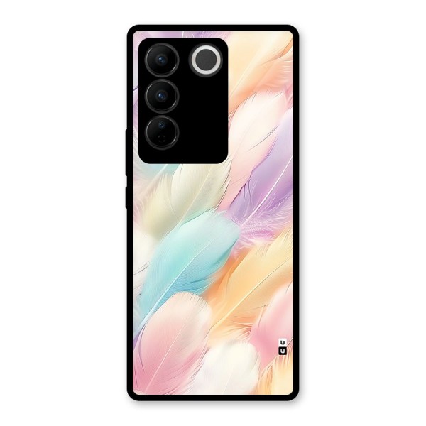 Pastel Feather Glass Back Case for Vivo V27 Pro