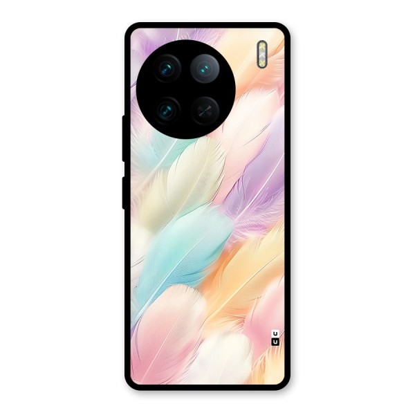 Pastel Feather Glass Back Case for Vivo X90 Pro