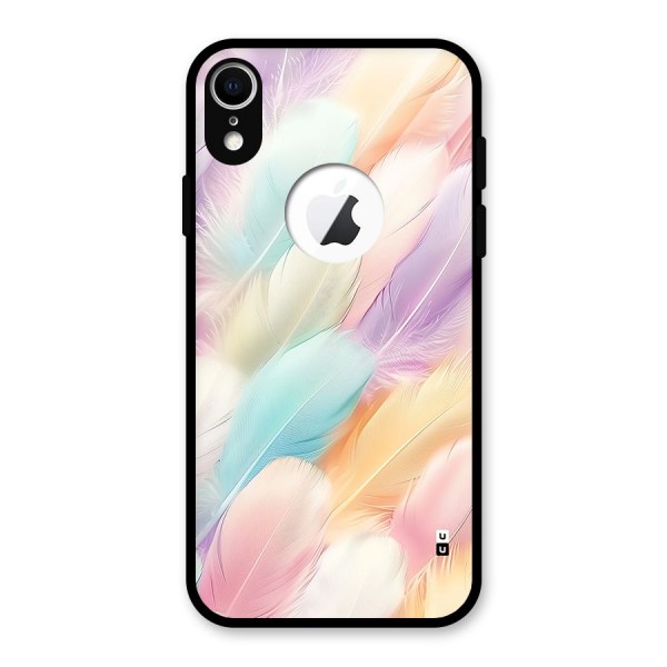 Pastel Feather Glass Back Case for iPhone XR Logo Cut