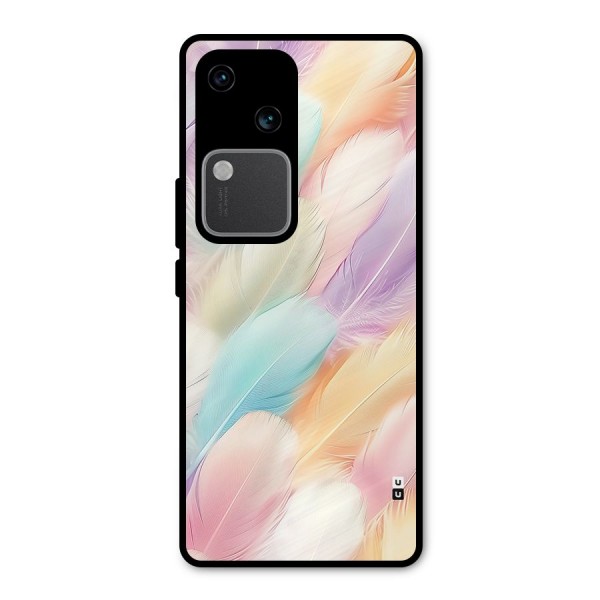 Pastel Feather Metal Back Case for Vivo V30 Pro