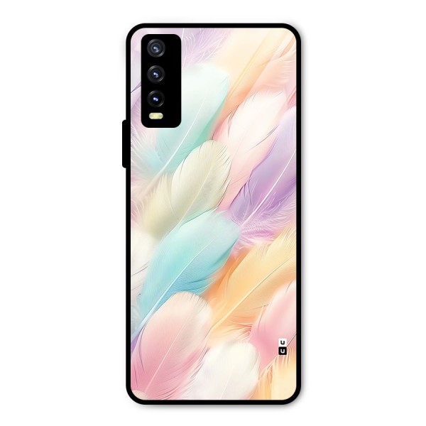 Pastel Feather Metal Back Case for Vivo Y20 2021