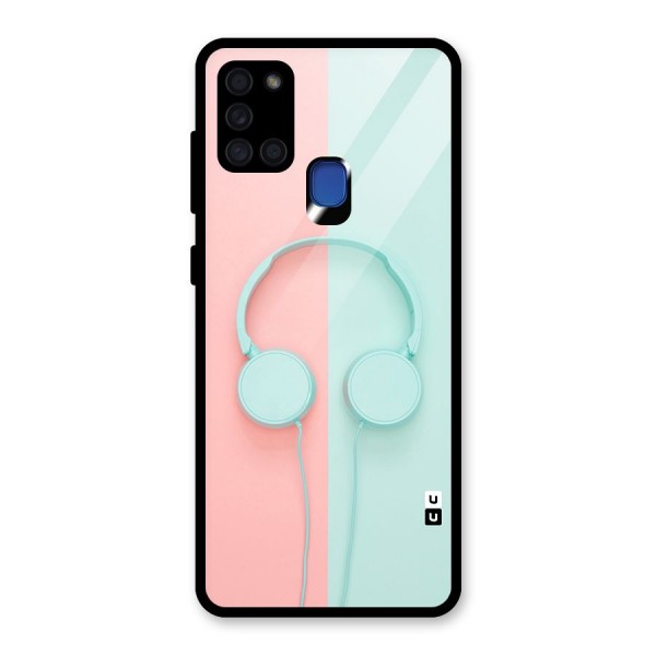 Pastel Headphones Glass Back Case for Galaxy A21s