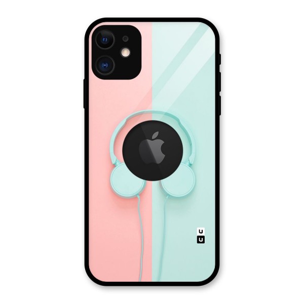 Pastel Headphones Glass Back Case for iPhone 11 Logo Cut