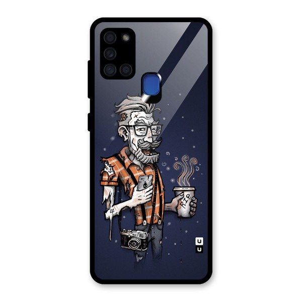 Photographer illustration Glass Back Case for Galaxy A21s