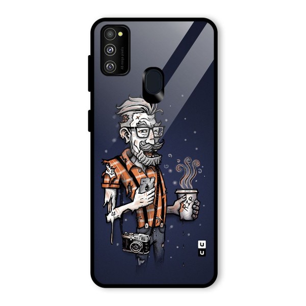 Photographer illustration Glass Back Case for Galaxy M21