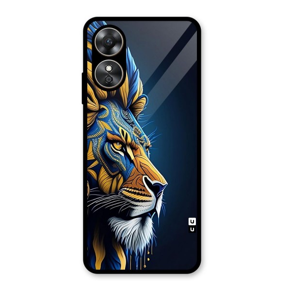 Premium Lion Abstract Side Art Glass Back Case for Oppo A17