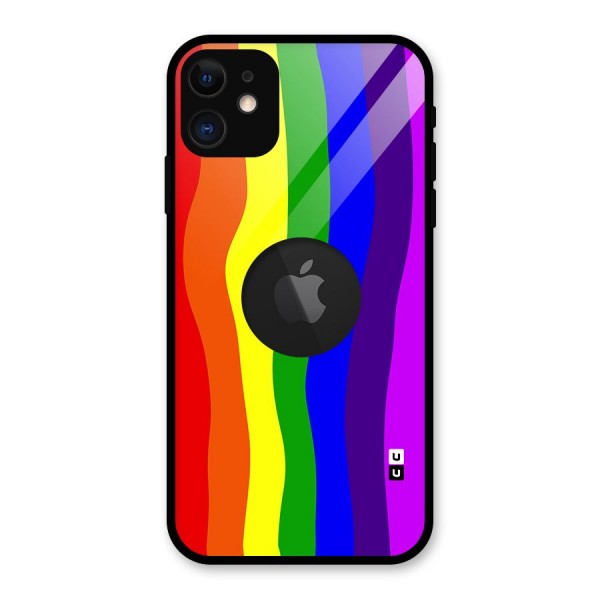 Rainbow Curves Glass Back Case for iPhone 11 Logo Cut