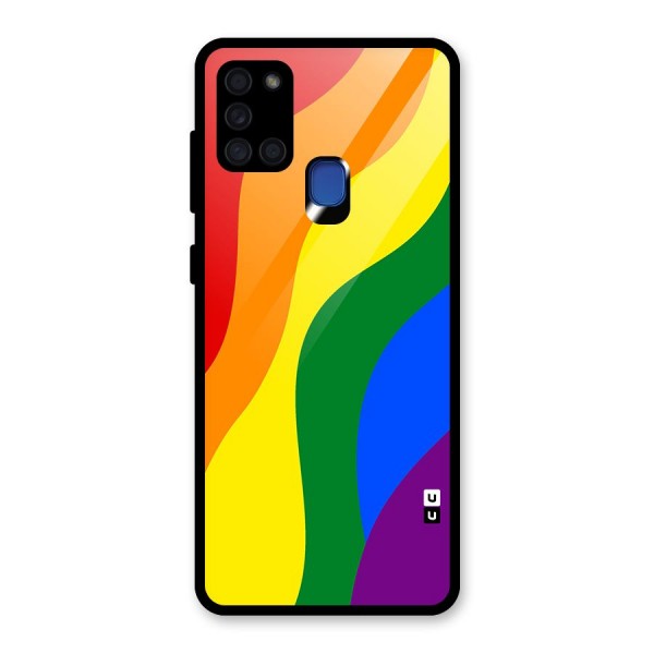 Rainbow Slant Curves Glass Back Case for Galaxy A21s