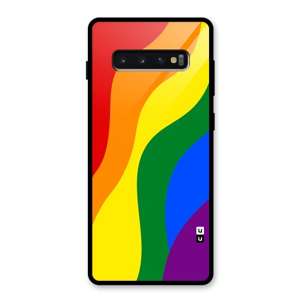 Rainbow Slant Curves Glass Back Case for Galaxy S10 Plus