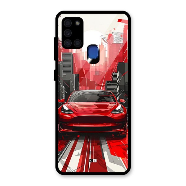 Red And Black Car Glass Back Case for Galaxy A21s