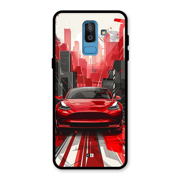 Red And Black Car Glass Back Case for Galaxy J8