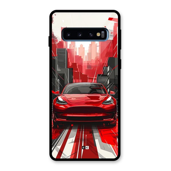 Red And Black Car Glass Back Case for Galaxy S10