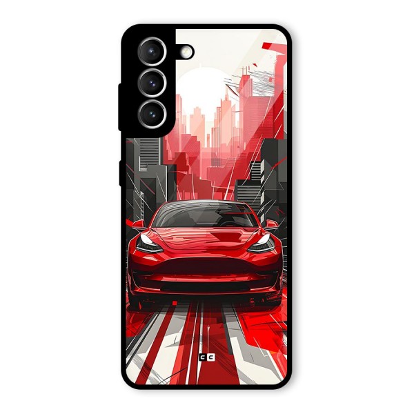 Red And Black Car Glass Back Case for Galaxy S21 5G
