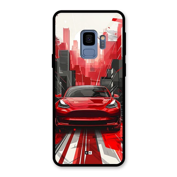 Red And Black Car Glass Back Case for Galaxy S9