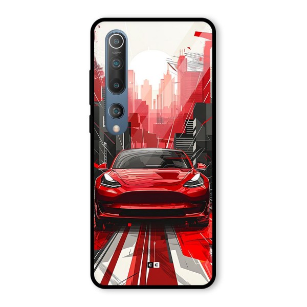 Red And Black Car Glass Back Case for Mi 10