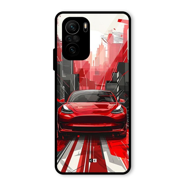 Red And Black Car Glass Back Case for Mi 11x