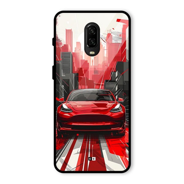 Red And Black Car Glass Back Case for OnePlus 6T