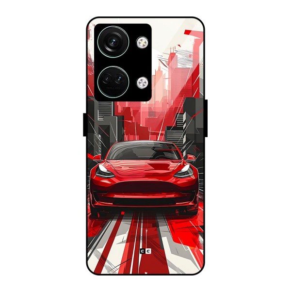 Red And Black Car Glass Back Case for Oneplus Nord 3