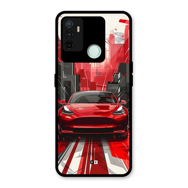 Red And Black Car Glass Back Case for Oppo A53