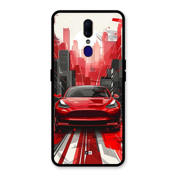 Red And Black Car Glass Back Case for Oppo F11