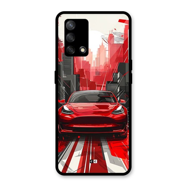 Red And Black Car Glass Back Case for Oppo F19