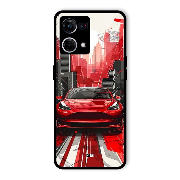 Red And Black Car Glass Back Case for Oppo F21 Pro 4G