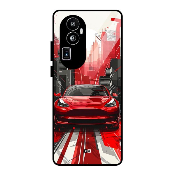 Red And Black Car Glass Back Case for Oppo Reno10 Pro Plus