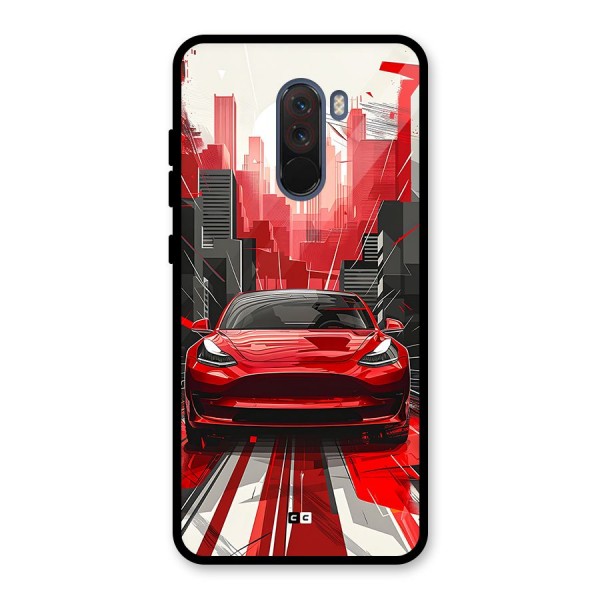 Red And Black Car Glass Back Case for Poco F1