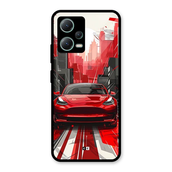 Red And Black Car Glass Back Case for Poco X5