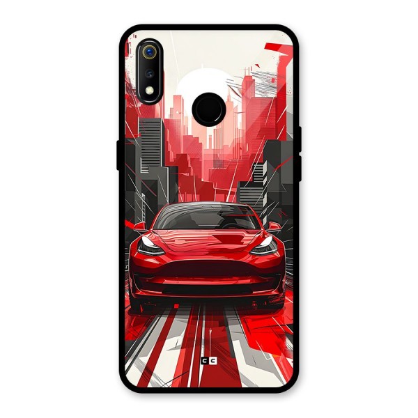 Red And Black Car Glass Back Case for Realme 3