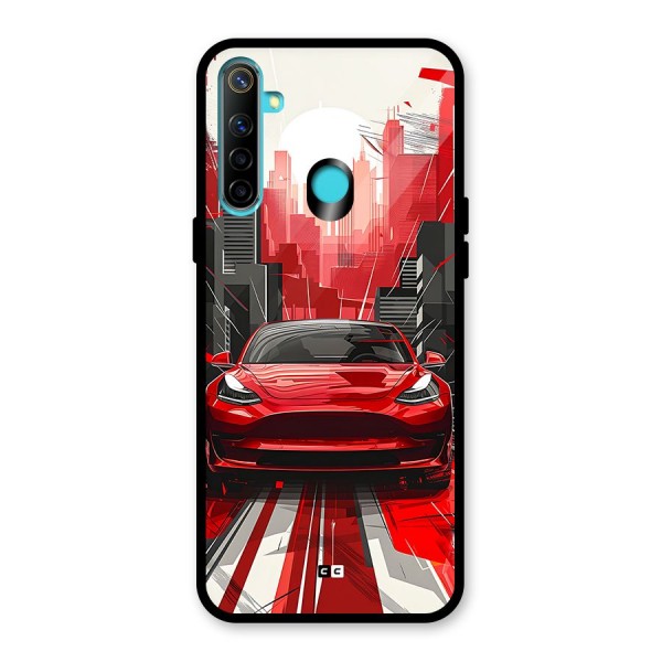 Red And Black Car Glass Back Case for Realme 5