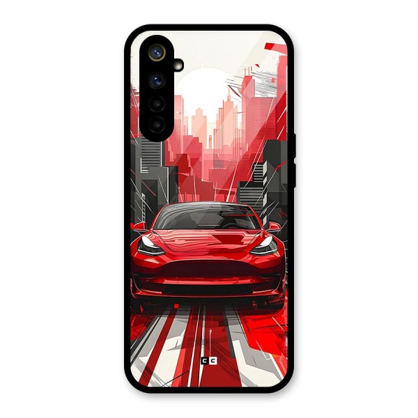 Red And Black Car Glass Back Case for Realme 6