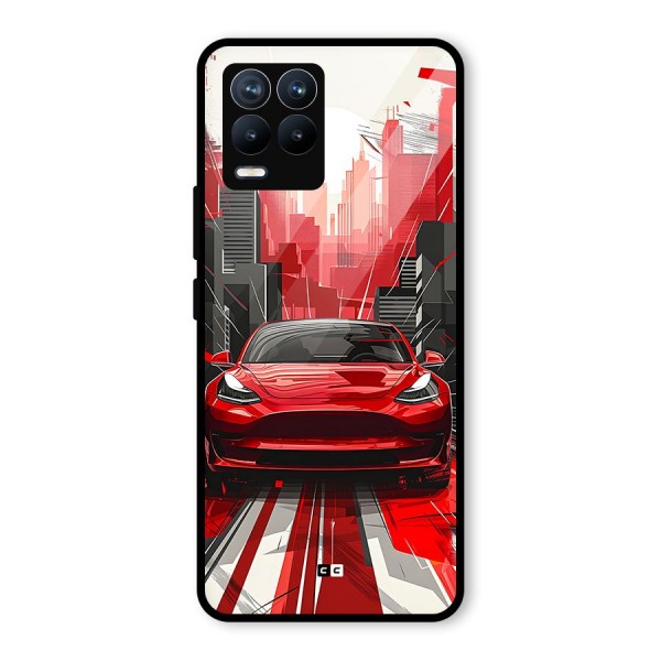 Red And Black Car Glass Back Case for Realme 8