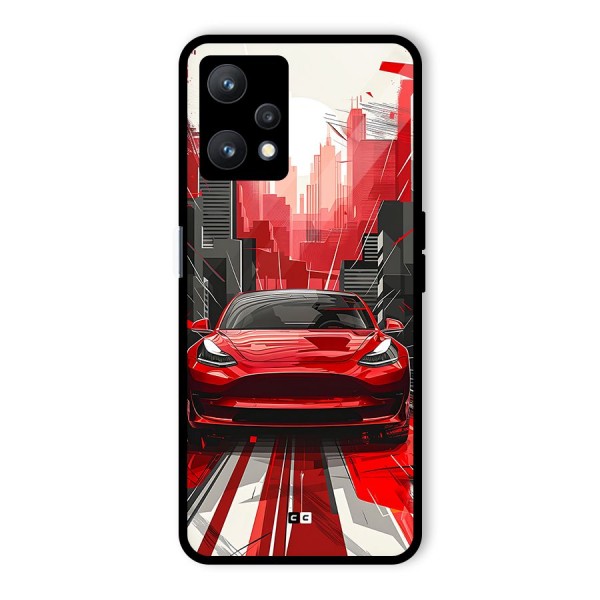 Red And Black Car Glass Back Case for Realme 9 Pro 5G