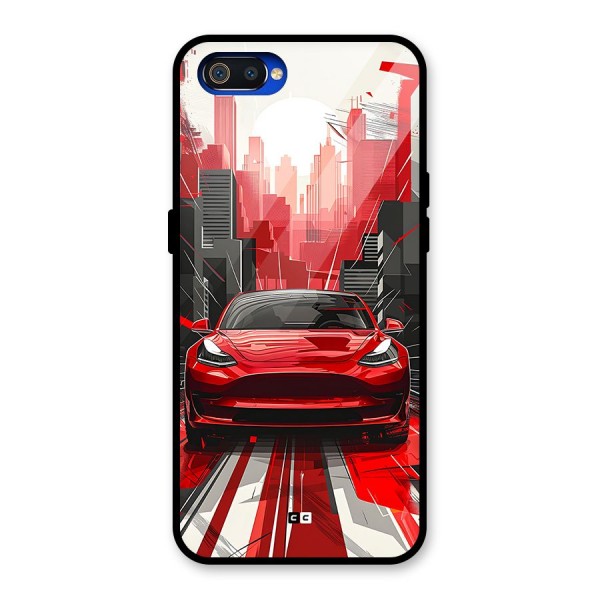 Red And Black Car Glass Back Case for Realme C2