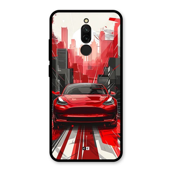 Red And Black Car Glass Back Case for Redmi 8