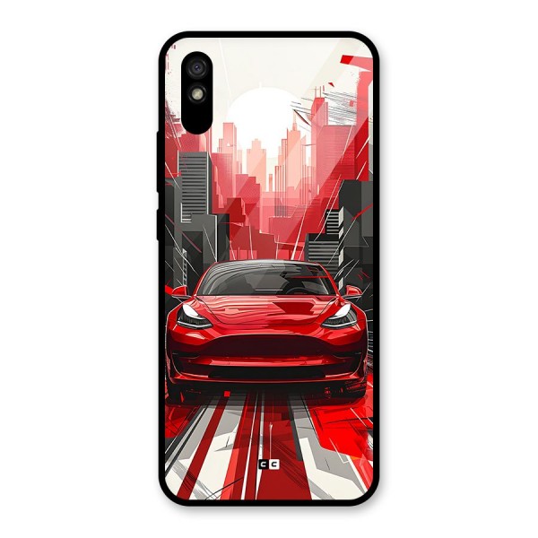 Red And Black Car Glass Back Case for Redmi 9i