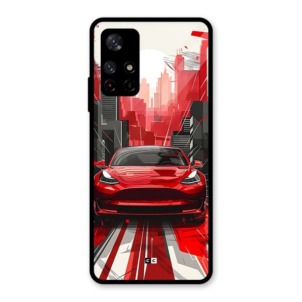 Red And Black Car Glass Back Case for Redmi Note 11T 5G