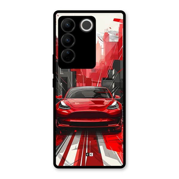 Red And Black Car Glass Back Case for Vivo V27