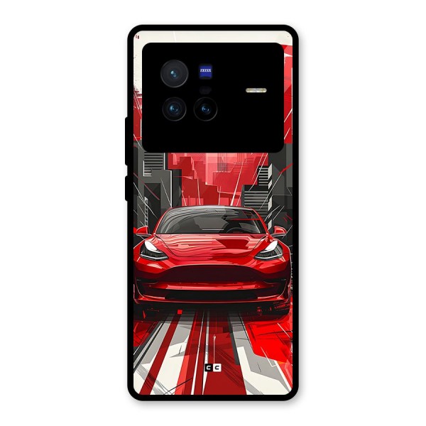 Red And Black Car Glass Back Case for Vivo X80