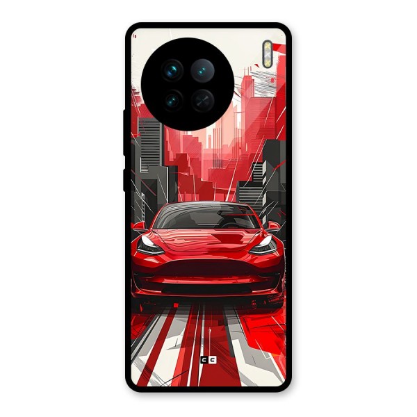 Red And Black Car Glass Back Case for Vivo X90